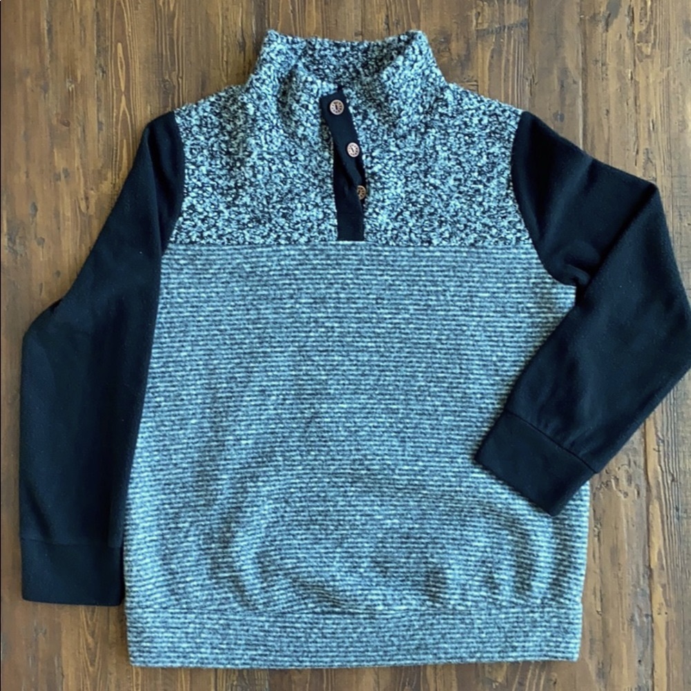 Two-Tone Button-Up Pull Over Sweater -Grey&Black
